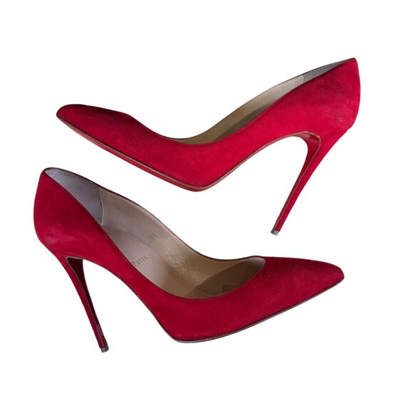 Christian Louboutin Pigalle Follies 100 Red Suede Oeillet Pump Heel Size EU 40 - Picture 2 of 10